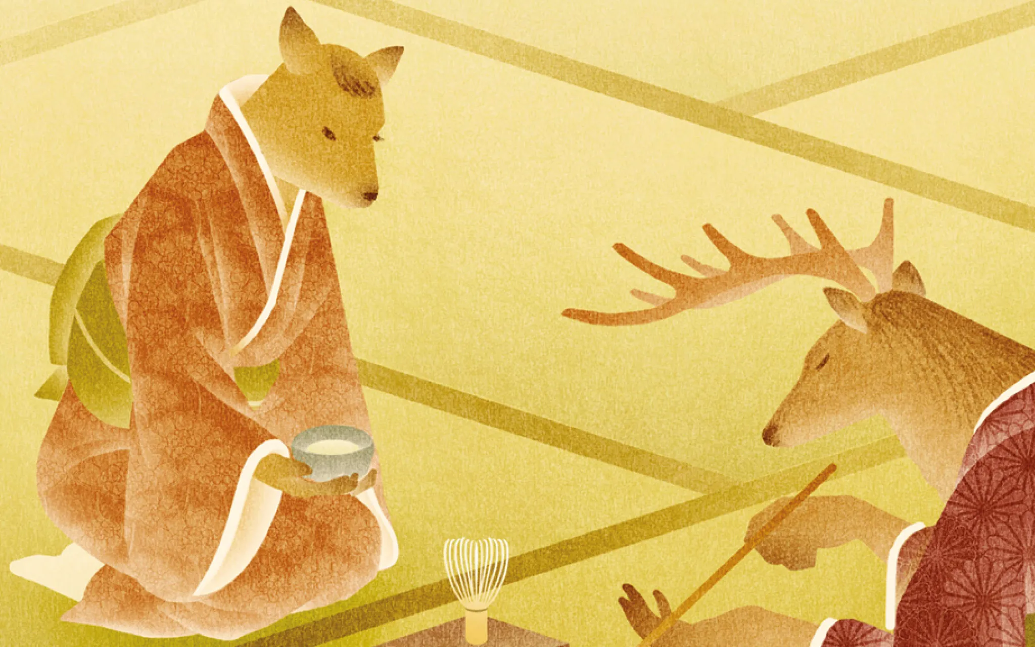 Keiji Yano, « L'humain, un animal parmi d'autres » © Muséum national d’Histoire naturelle / The Parisianer, 2021. Tous droits réservés. Détail de l'illustration « L'humain, un animal parmi d'autres » créée par Keiji Yano pour la revue imaginaire « The Parisianer. Chroniques du Muséum »