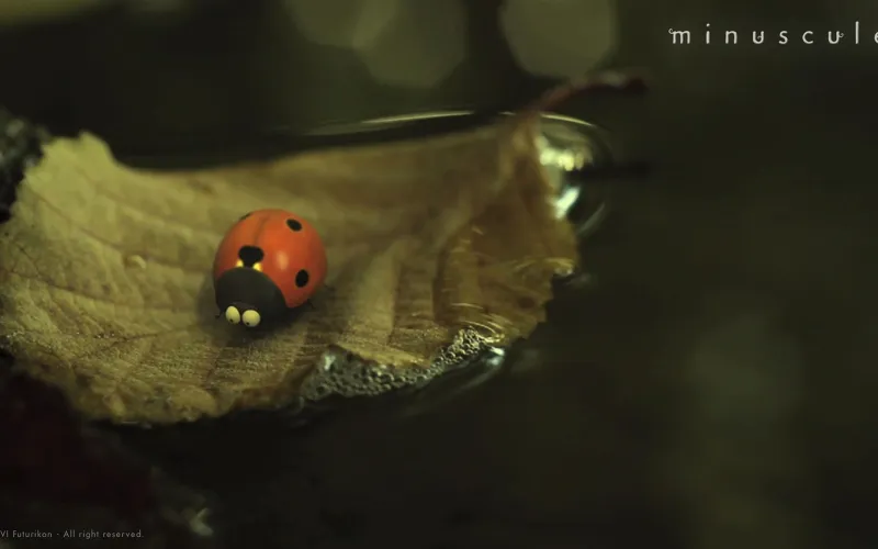 Coccinelle sur une feuille, un personnage de la série d'animation « Minuscule, la vie privée des insectes ».
