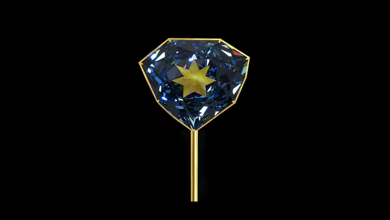 Diamant bleu orné d'une étoile dorée.